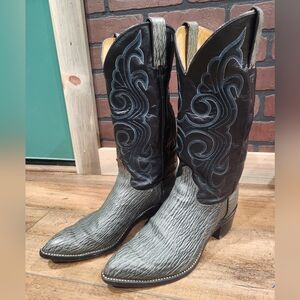 Vintage Wrangler Gray Shark Print Leather Boots 10.5D